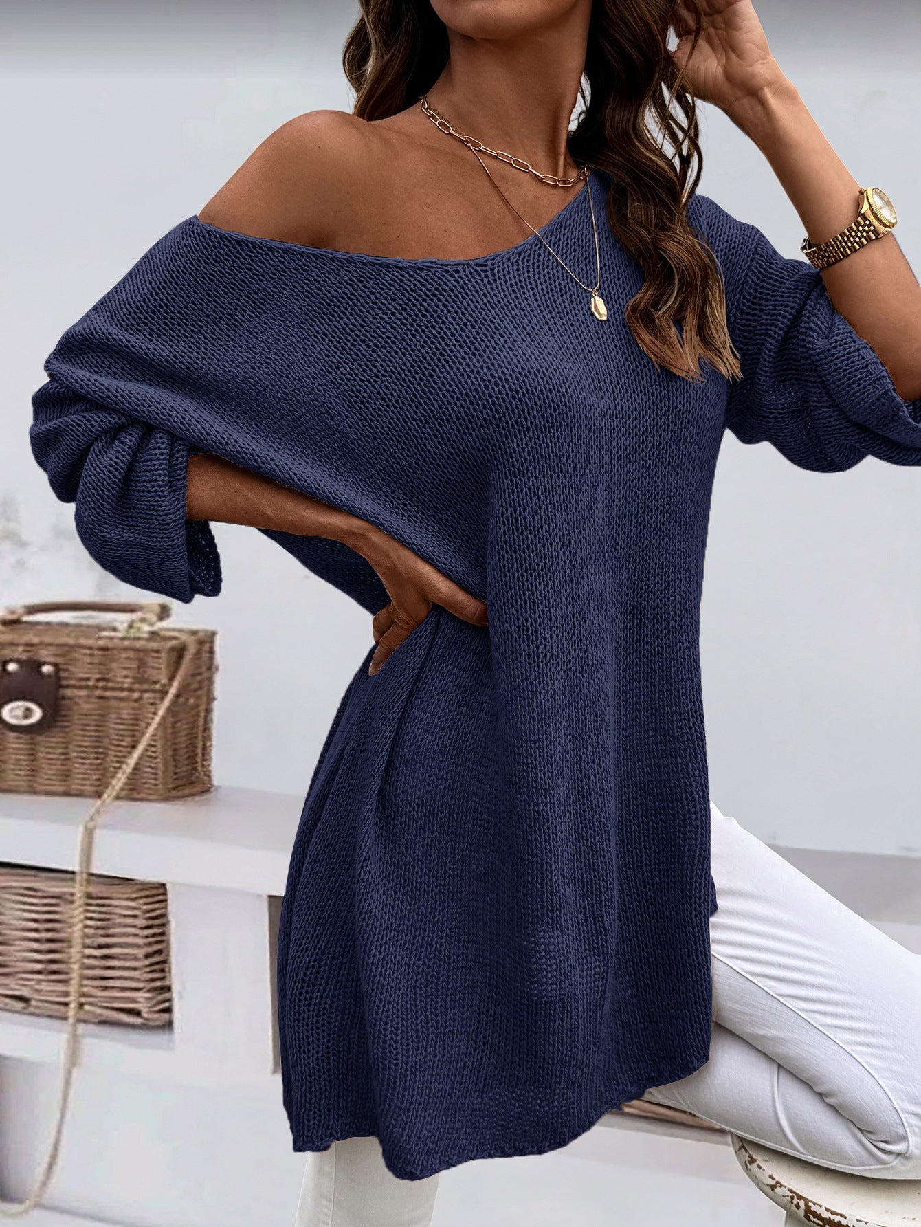 Fashion V-neck Pullover Plus Size Women's Knitted Sweater