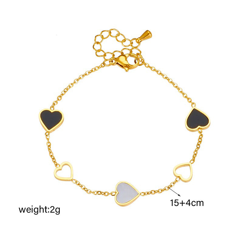 Minority Design Black And White Openwork Love Titanium Steel Chain Simple Bracelet