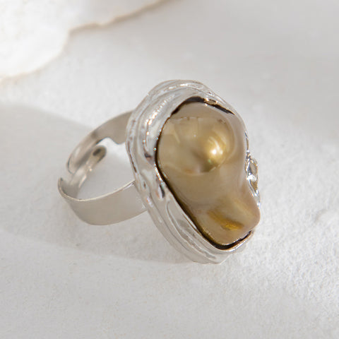 Baroque Inlaid Pearl Ring Irregular Alloy