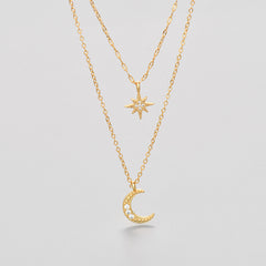 Moon Double-layer Necklace Niche Female Clavicle Chain Design Sense