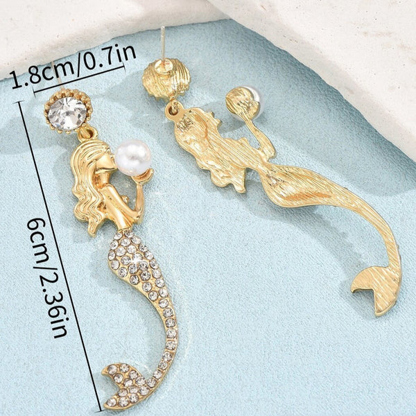 Silver Needle Mermaid Pearl Super Fairy Long Earrings