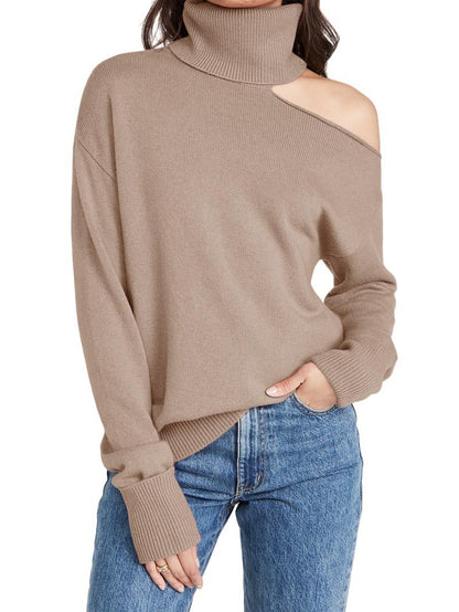 Solid Color Two Lapel Off-shoulder Sexy Women's Sweater