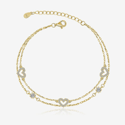 Three Small Heart Bracelet Zircon Inlaid Stackable