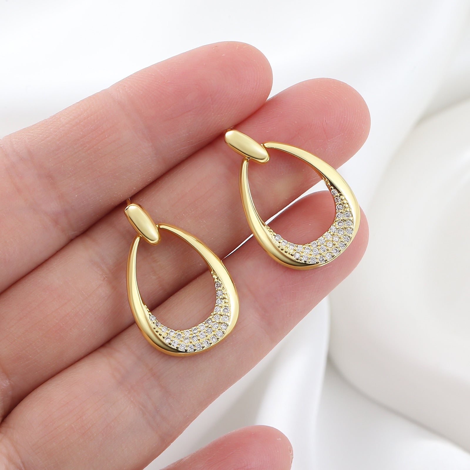 Simple Zircon Unique Design Ear Ring Light Luxury Geometric Ring Earrings