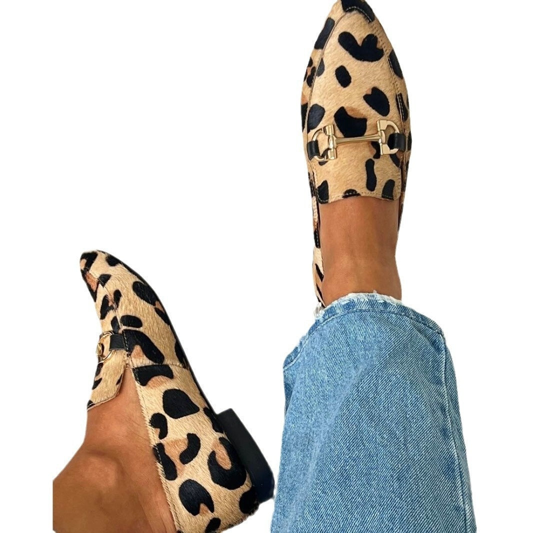 Pointed Toe Shallow Mouth Leopard Print Casual Pumps