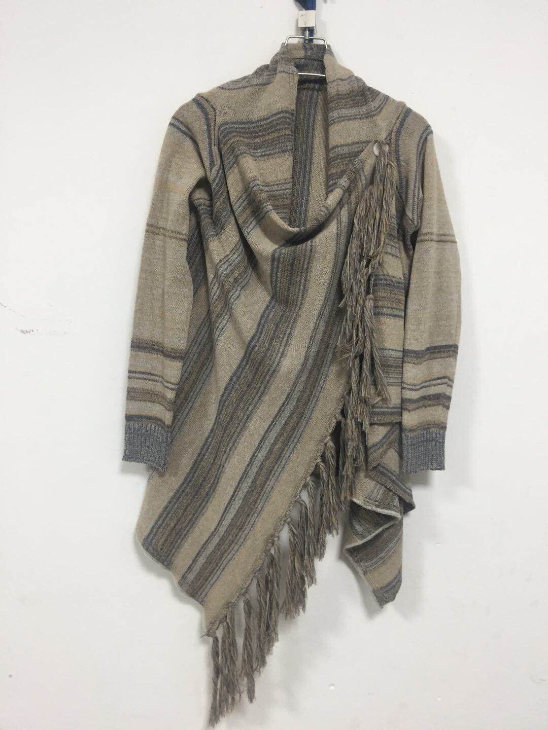 Long Slim Fit Fashion Tassel Stripe Coat Sweater