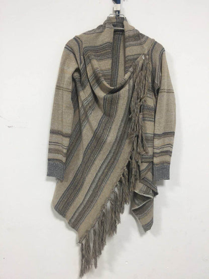 Long Slim Fit Fashion Tassel Stripe Coat Sweater