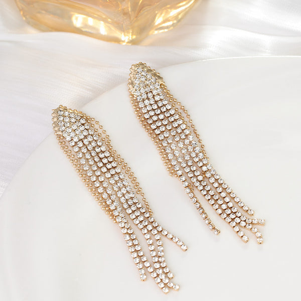 Fashion Long Tassel Full Diamond Earrings Women