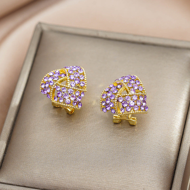 Trendy Purple Full Diamond Triangle Fashion Earrings For Women