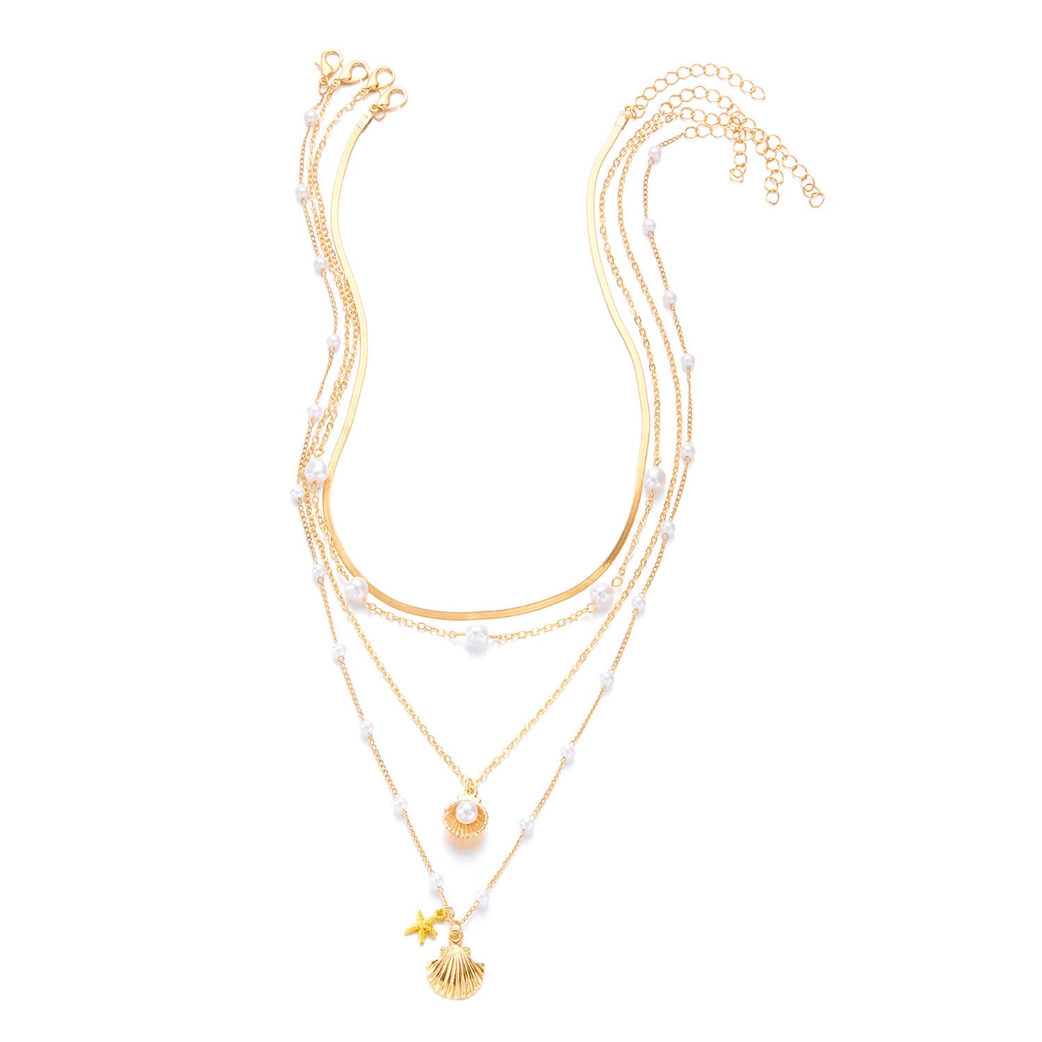 Multi Layer Shell Starfish Necklace Set