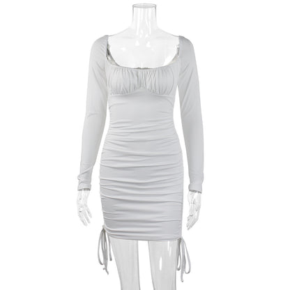 Autumn And Winter Short Sleeve New Women's Drawstring Dress