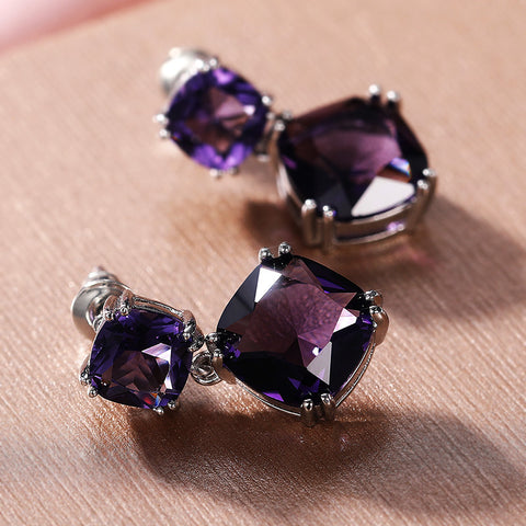 Elegant Mysterious Purple Square Zircon Earrings