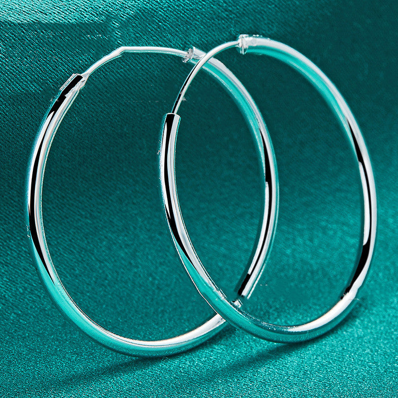 Silver Ornaments Smooth 35MM Round Earrings For Women