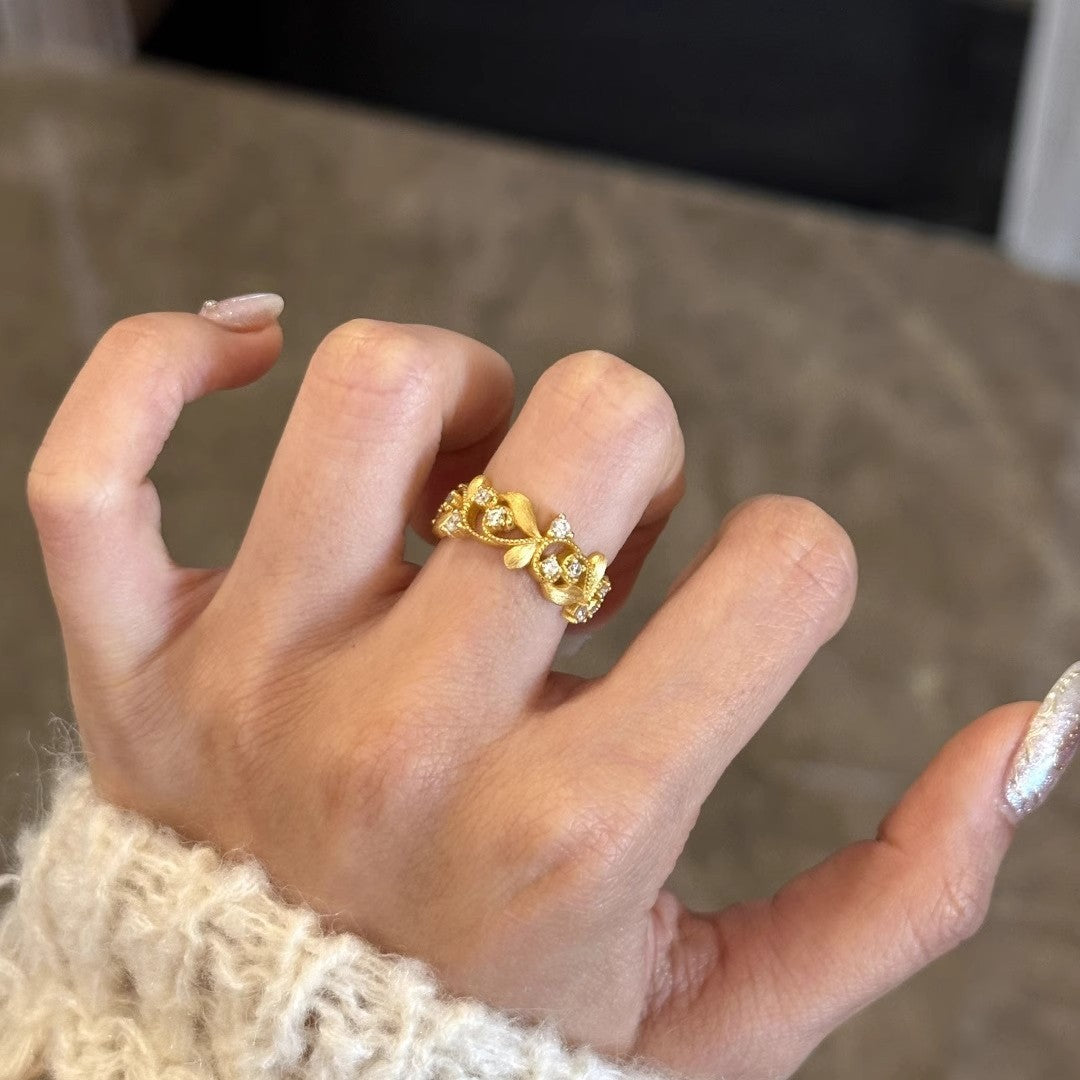 Fashion New Chinese Style Flower Branch Leaf Golden Ring