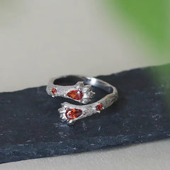 Simple Cute Cat Claw Red Diamond Embedded Women's Ring