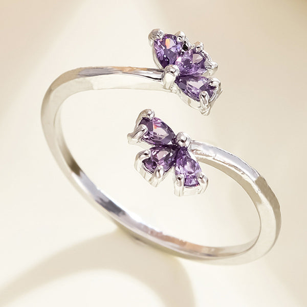 Zircon Purple Petal Ring Female Special-interest Design