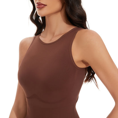 Shaping Tight Belly Trimming Vest Solid Color Round Neck Jumpsuit
