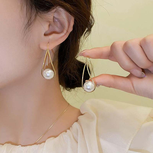 Simple Design Hollow Water Drops Pearl Earrings For Women