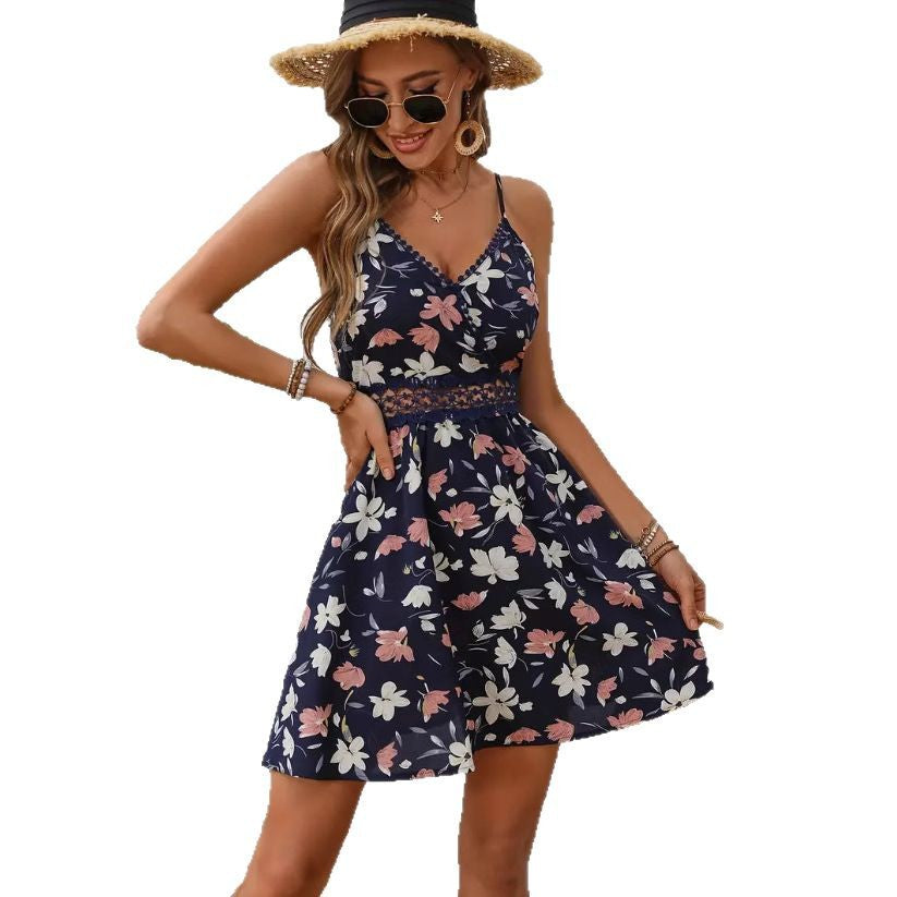 Women's Elegant Lace Splicing Sling Sexy Slim Dress