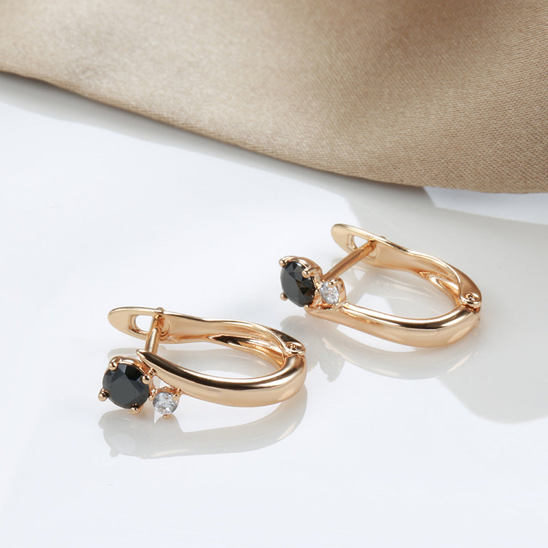 Black Agate Earrings Women's Simple Cold Wind Gold Dignified Ear Clips