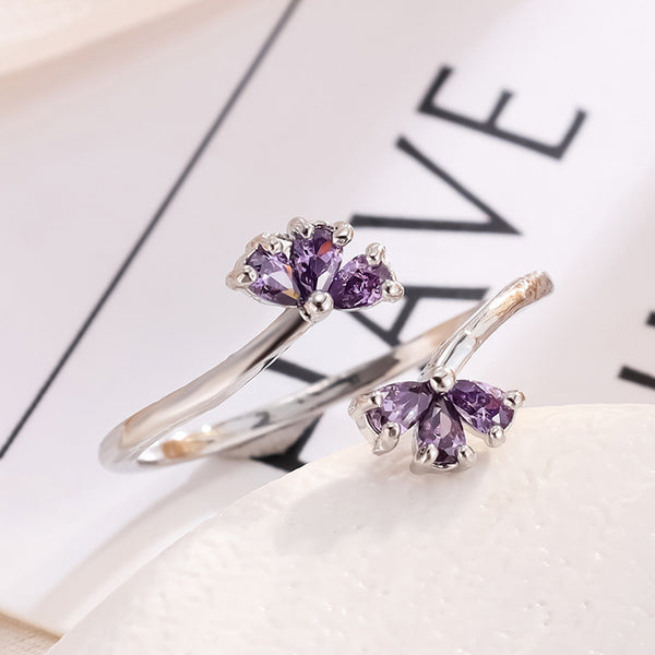 Zircon Purple Petal Ring Female Special-interest Design