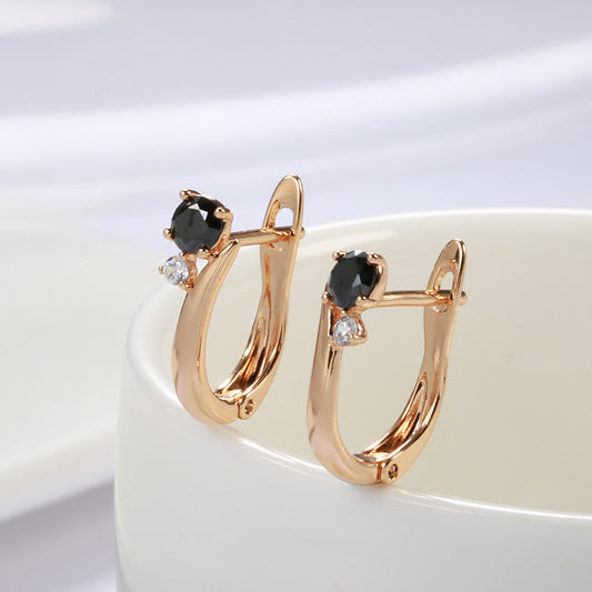 Black Agate Earrings Women's Simple Cold Wind Gold Dignified Ear Clips