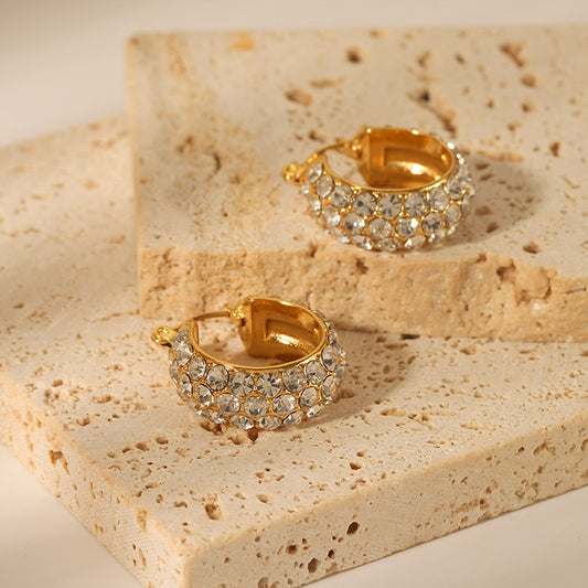 18K Gold-plated All-match Stainless Steel Earrings With Diamonds