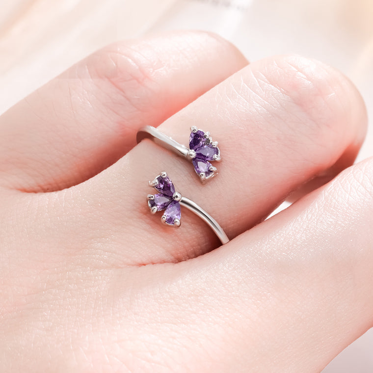 Zircon Purple Petal Ring Female Special-interest Design