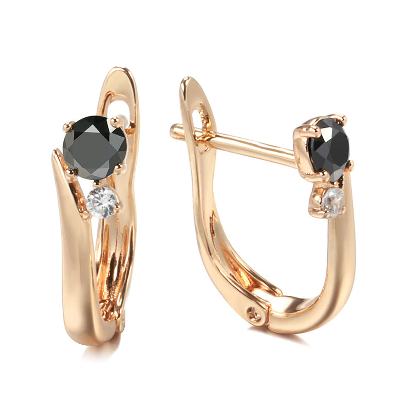 Black Agate Earrings Women's Simple Cold Wind Gold Dignified Ear Clips