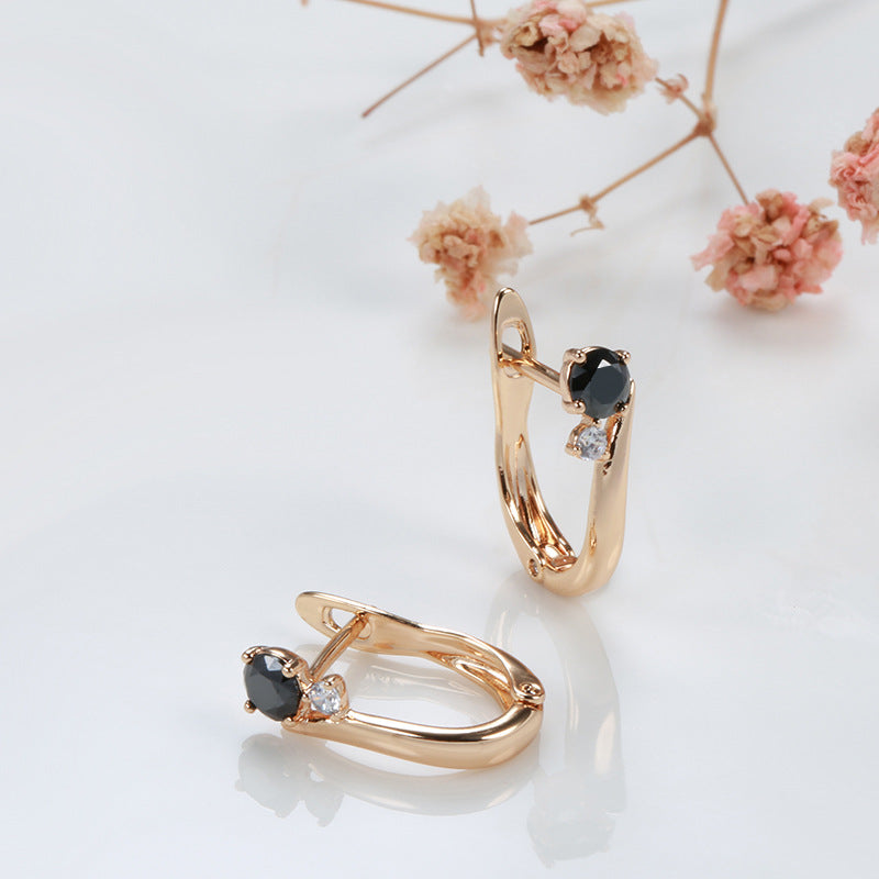 Black Agate Earrings Women's Simple Cold Wind Gold Dignified Ear Clips