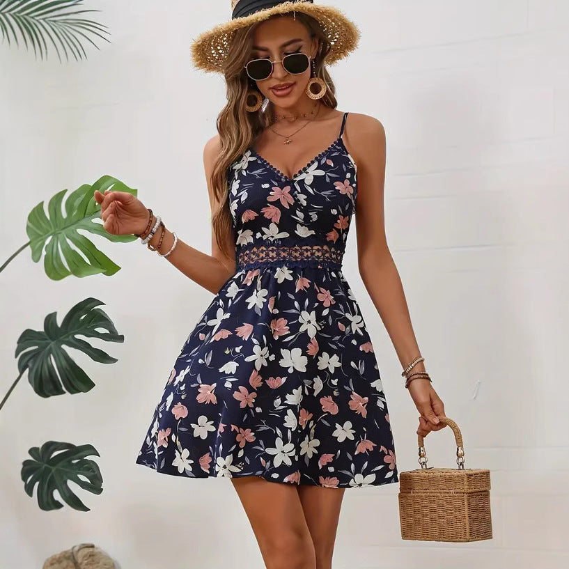 Women's Elegant Lace Splicing Sling Sexy Slim Dress