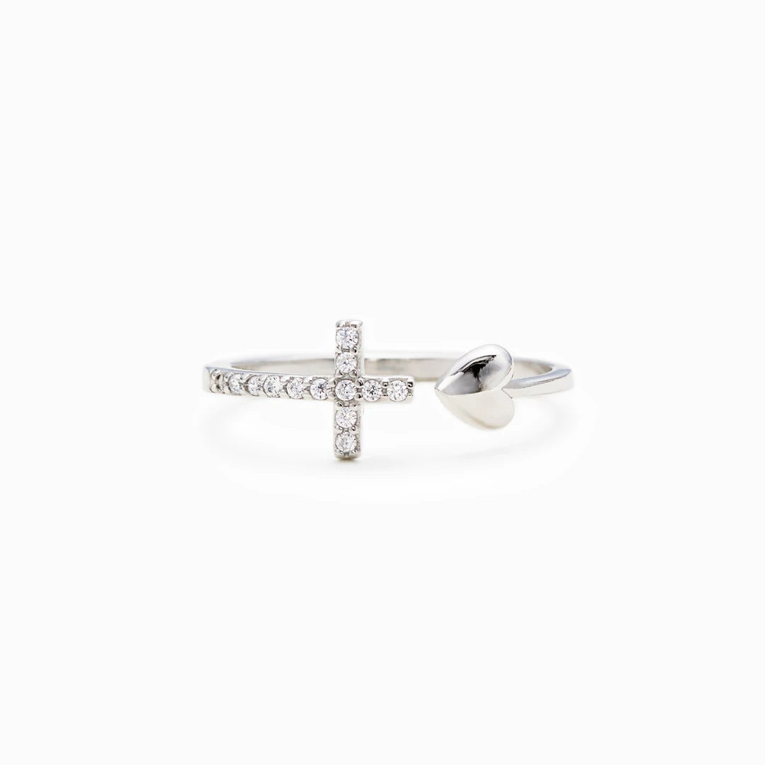 European And American Love Cross Women's Inlaid Zircon Heart-shaped Open Ring