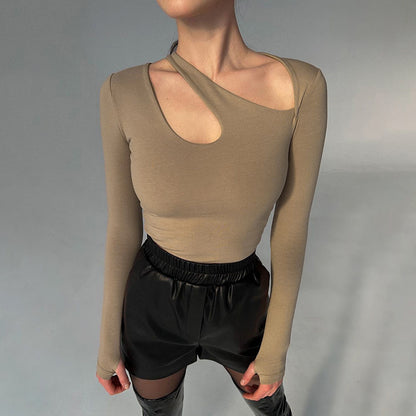 Asymmetric Hollow Neckline Solid Color Jumpsuit For Women