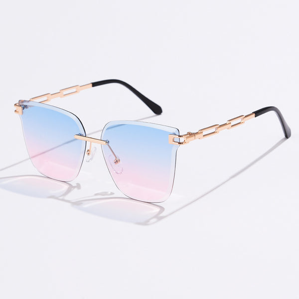 Frameless Trimming Sunglasses Metal Hollow Gradient Color Sunglasses