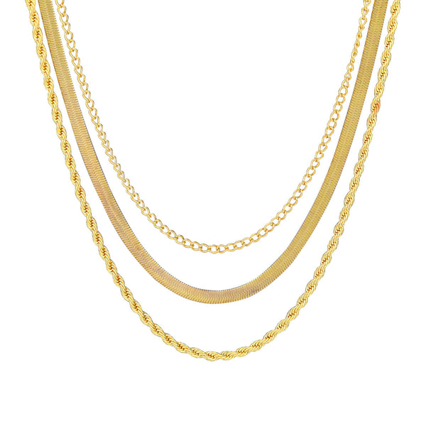 Three Basic Snake Bones Chain Twist Necklace