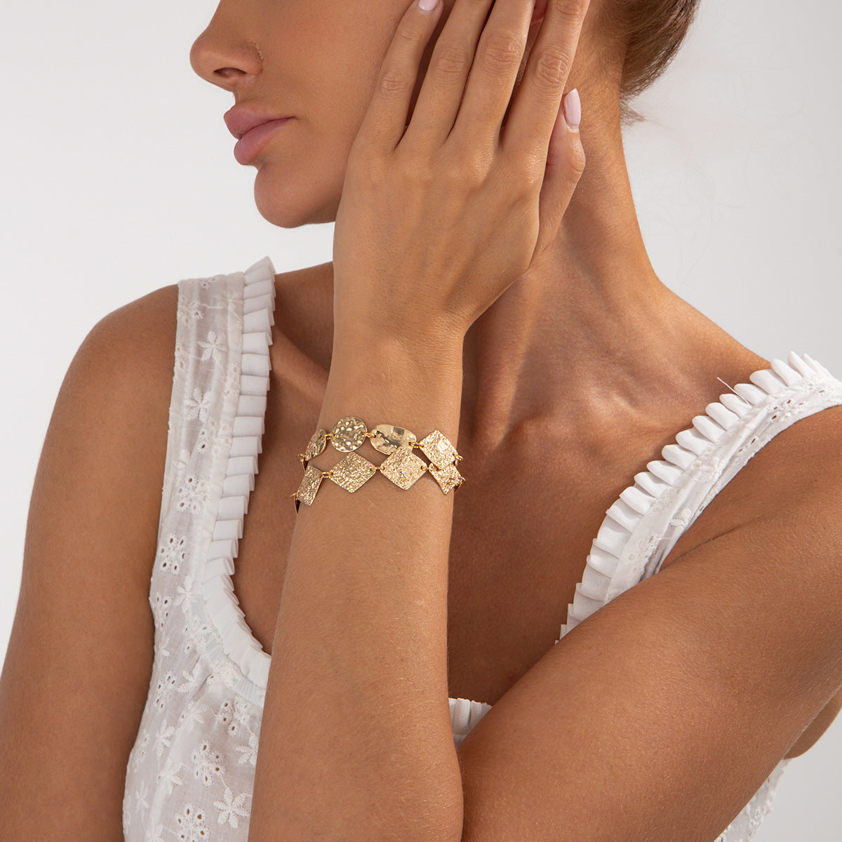 Punk Niche Geometric Square Hammered Round Bracelet