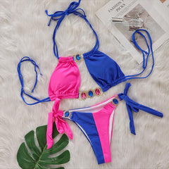 New Crystal Diamond Bikini European And American Patchwork Bandage Split Swimsuit