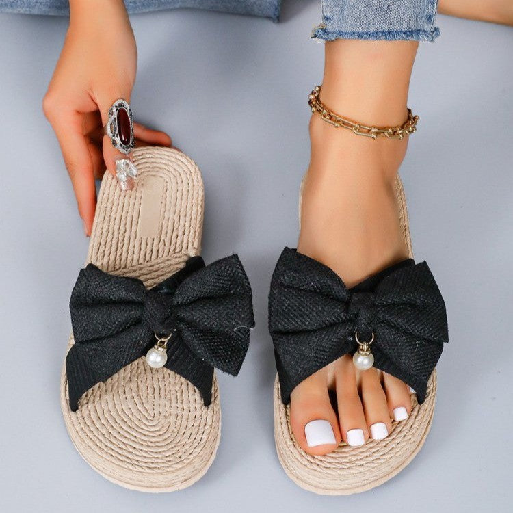 Women's Rope Bottom Solid Color Fashion Trendy Indoor Outdoor Bowknot Slippers