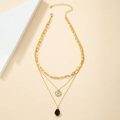 Three-layer Crystal Bud Round Plate Pendant Necklace