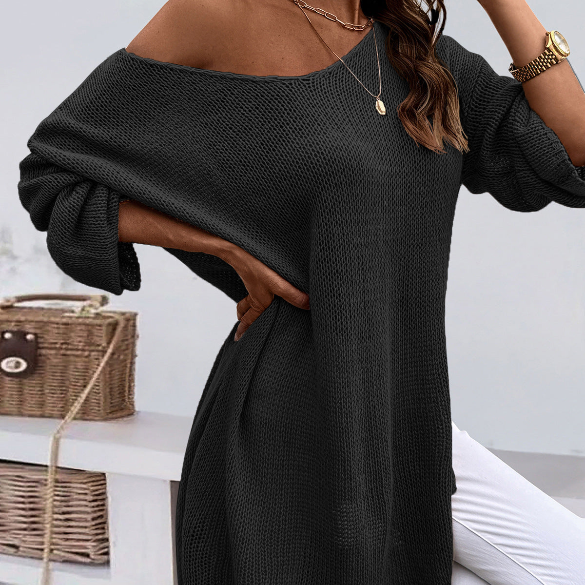 Fashion V-neck Pullover Plus Size Women's Knitted Sweater