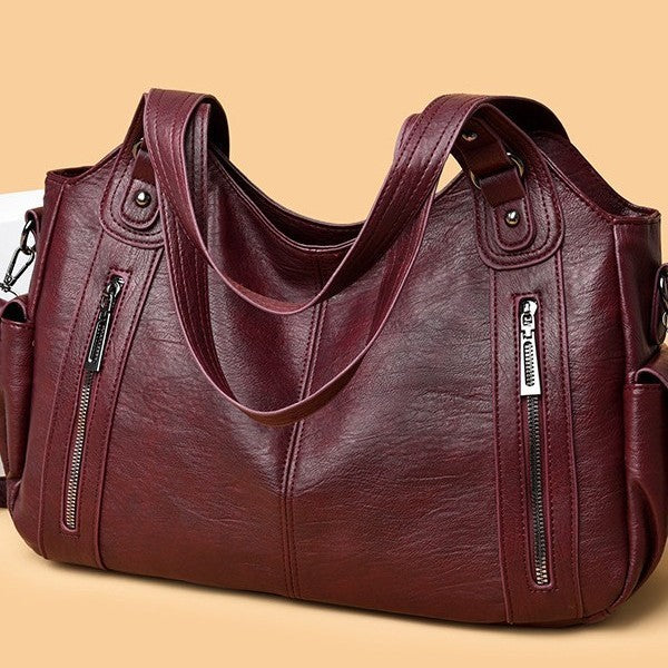 Retro Solid Color Simple Textured One-shoulder Bag Large Capacity Women