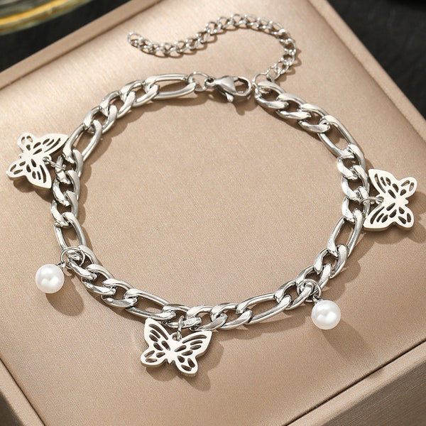 Pearl Butterfly Delicate Stainless Steel Bracelet