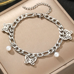 Pearl Butterfly Delicate Stainless Steel Bracelet