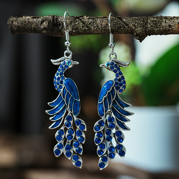 European And American Texture Peacock Earrings Retro