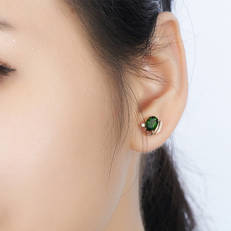 Emerald Treasure Stud Earrings Vintage Green Tourmaline  Color Treasure Crystal Women's