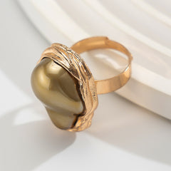 Baroque Inlaid Pearl Ring Irregular Alloy