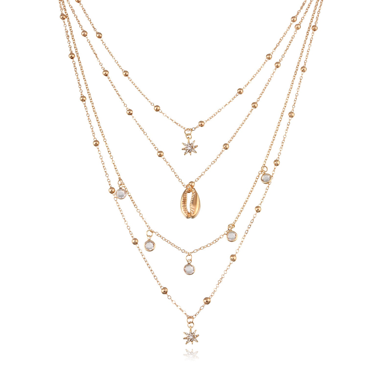 Women's Diamond Six-pointed Star Pendant Necklace Multi-layer