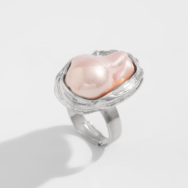 Baroque Inlaid Pearl Ring Irregular Alloy