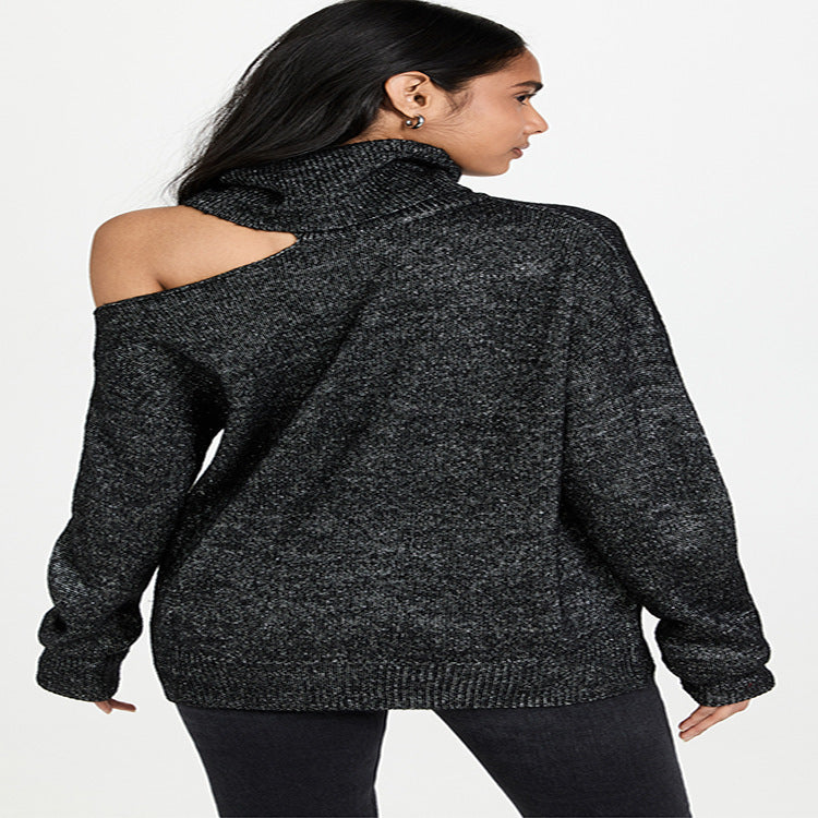 Solid Color Two Lapel Off-shoulder Sexy Women's Sweater