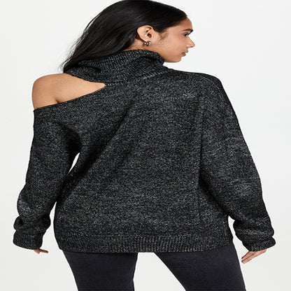 Solid Color Two Lapel Off-shoulder Sexy Women's Sweater